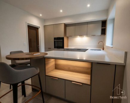 Kitchen island with timber detailing